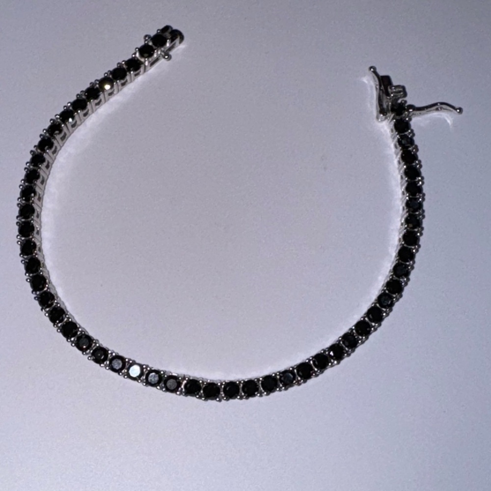 18k Gold Vermeil Black Diamond Tennis Bracelet, VVS GRA Certified Free Appraisal - Picture 5 of 9